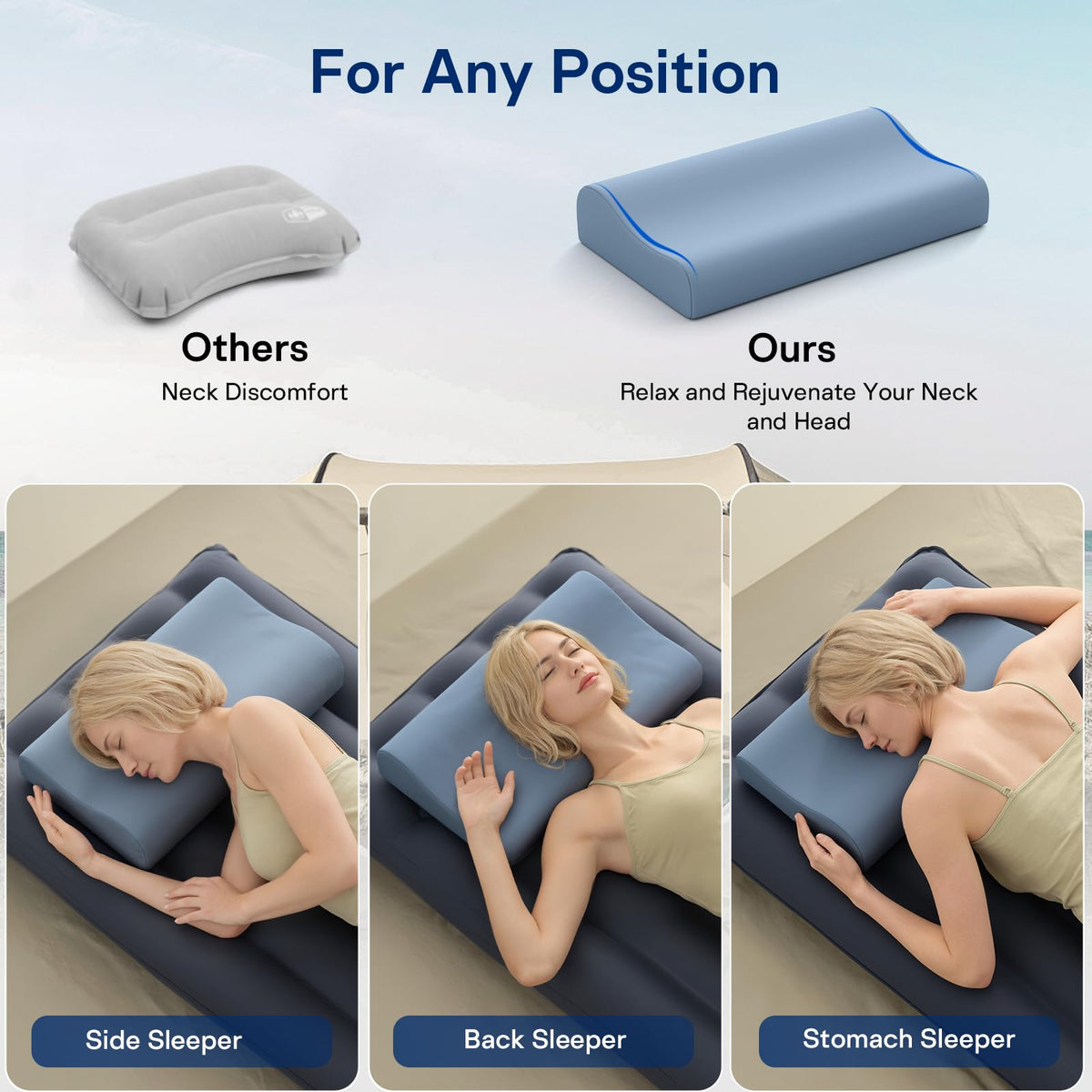 Ruizman Camping Pillows for Sleeping - Memory Foam Travel Pillow 2 Heights Use - Small Travel Pillow for Camping, Hiking, Backpacking with Storage Bag (Blue)