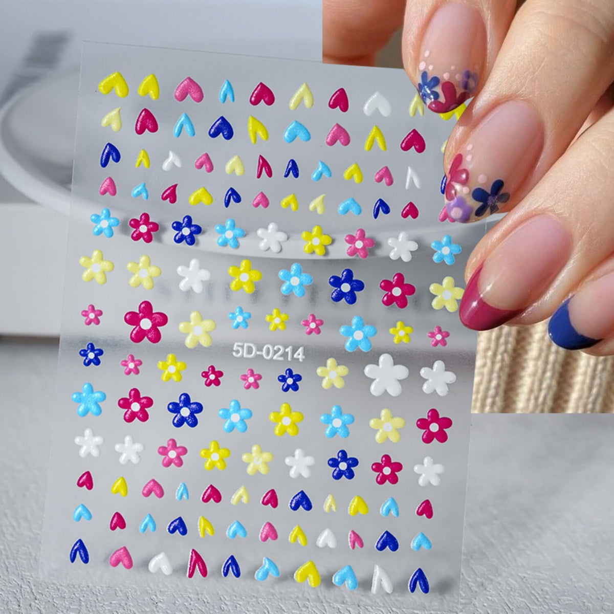 Stickers para Uñas Nail Stickers Self-Adhesive Sticker para Uñas Colorful 3D Flower Embossed Calcomanías Stickers Art Design Accessories Hight Quality 8 Sheets