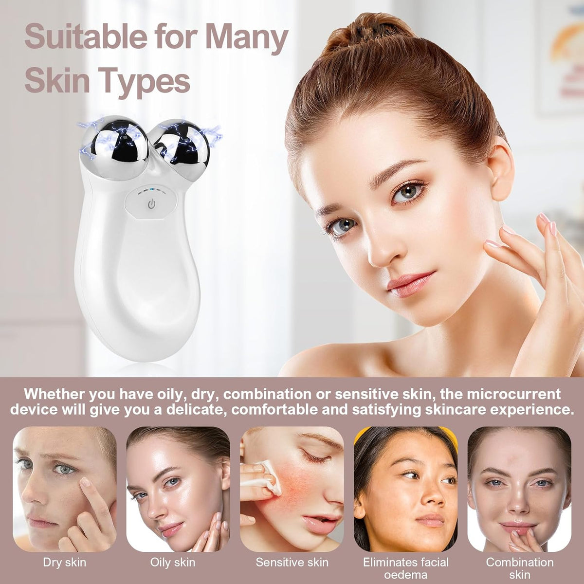 Microcurrent Face Device, USB Microcurrent Facial Shaping Tool for Facial Wrinkle Removal and Anti-Aging，Mini Microcurrent Face Lift Device for Face Lifting and Facial Sculpting (White)