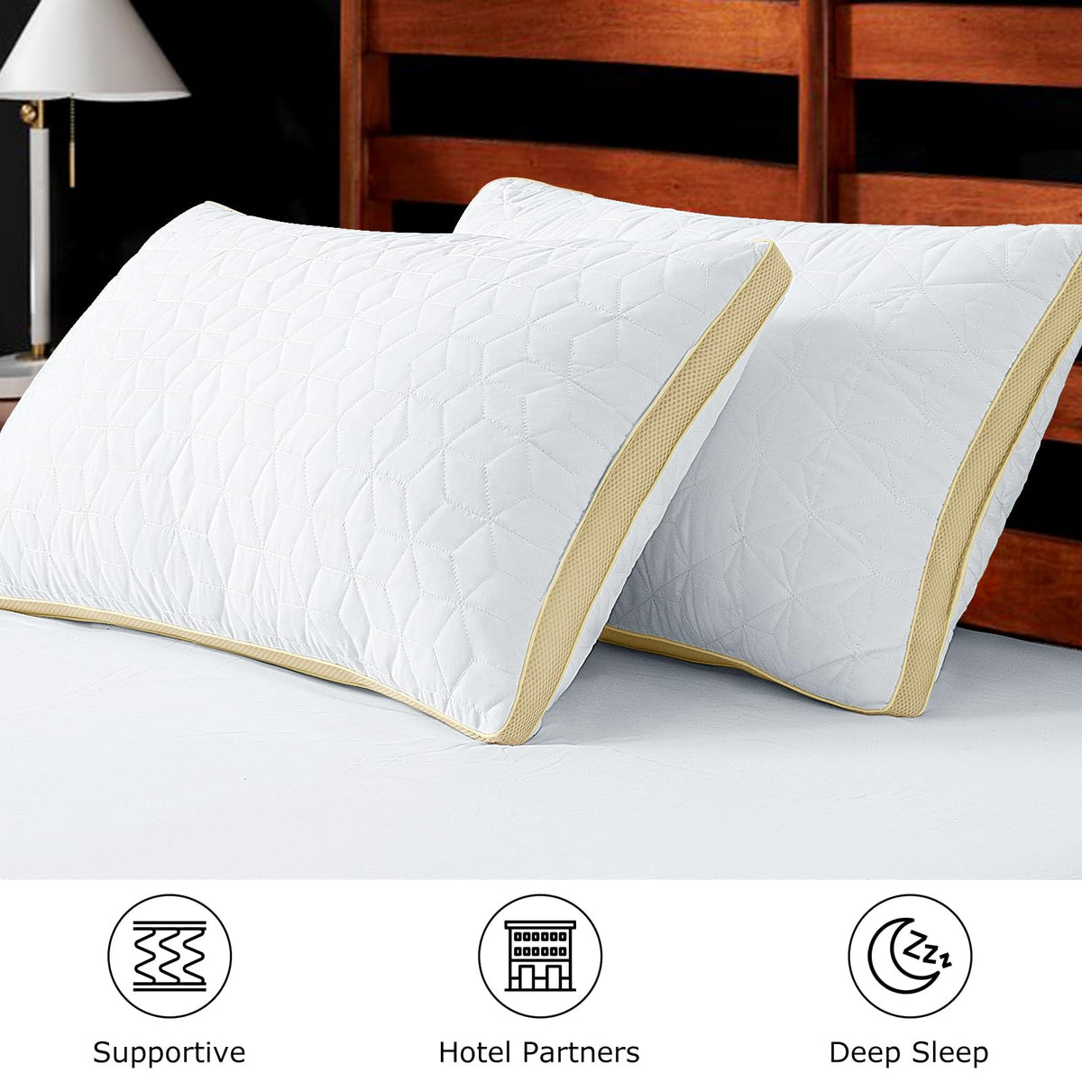 Pillows Queen Size Set of 2, Luxury Hotel Quality Queen Pillows for Sleeping 2 Pack, Cooling Soft Down Alternative Gusseted Bed Pillow, Comfortable and Supportive, Machine Washable