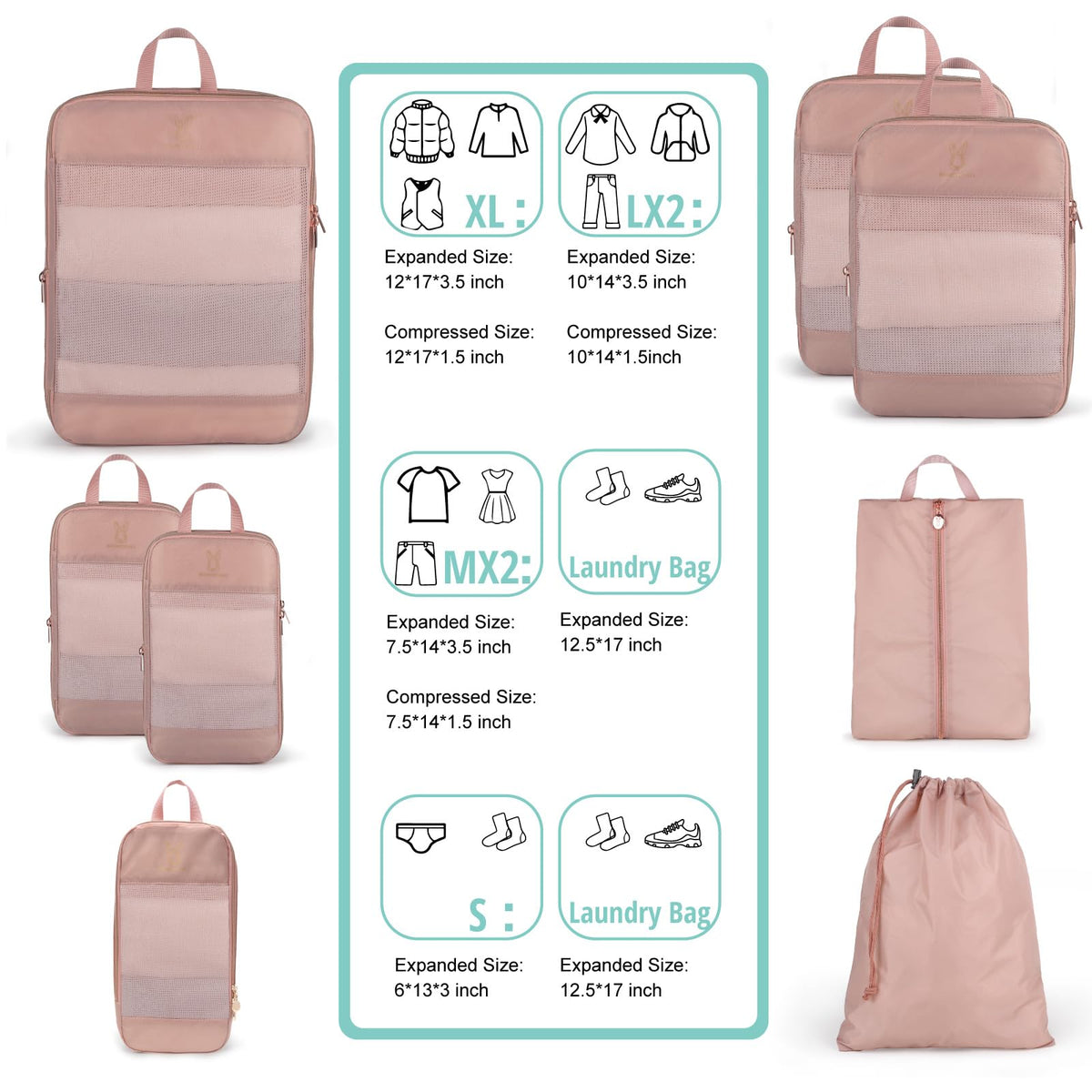 Expandable Compression Packing Cubes for Suitcases,6 Set Lightweight Compressible Travel Packing Organizer for Carry on Suitcase,Organizer Bags Set as Travel Essentials for Women