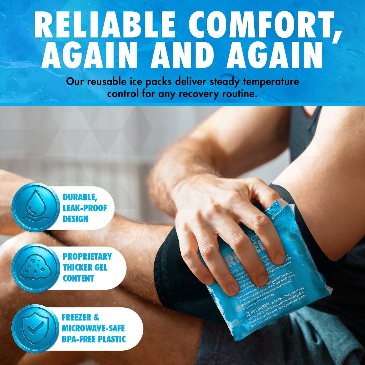 Perfect Remedy Rectangle Gel Ice Pack Bundle, Hot & Cold Ice Packs for Injuries Reusable for Body Tension & Muscle Pain Relief, Soft, Flexible & Adapts to Any Area (Blue, Large 2PK + Pink, Large 2PK)