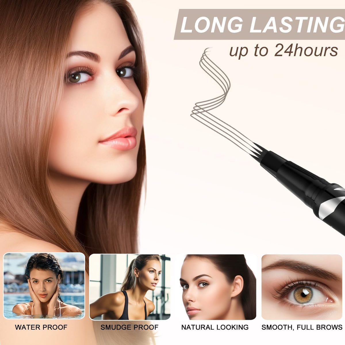 LAVONE 2-IN-1 Dual-ended Waterproof Eyebrow Pencil, 4 Tip Microblading Pen and Ultra-Precise Brow Pencil, Dual-ended Eyebrow Brush, Natural Looking-Grey