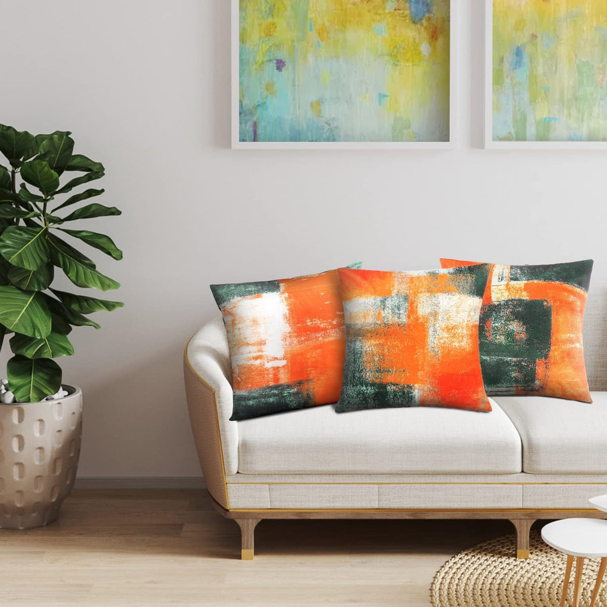 Balaena Burnt Orange Throw Pillow Covers 20x20 Set of 4 Decorative Cushion Cover Taupe Abstract Art Painting Pillow Covers for Sofa Couch Bedroom Living Room Outdoor Home Décor
