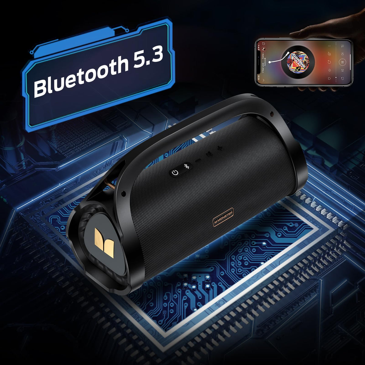 Monster Adventurer Max Portable Bluetooth Speaker, IPX7 Waterproof Wireless Speaker with Double Subwoofer Rich Bass, 100W Stereo Loud Sound with 24H Playtime for Outdoor, Beach, Gold