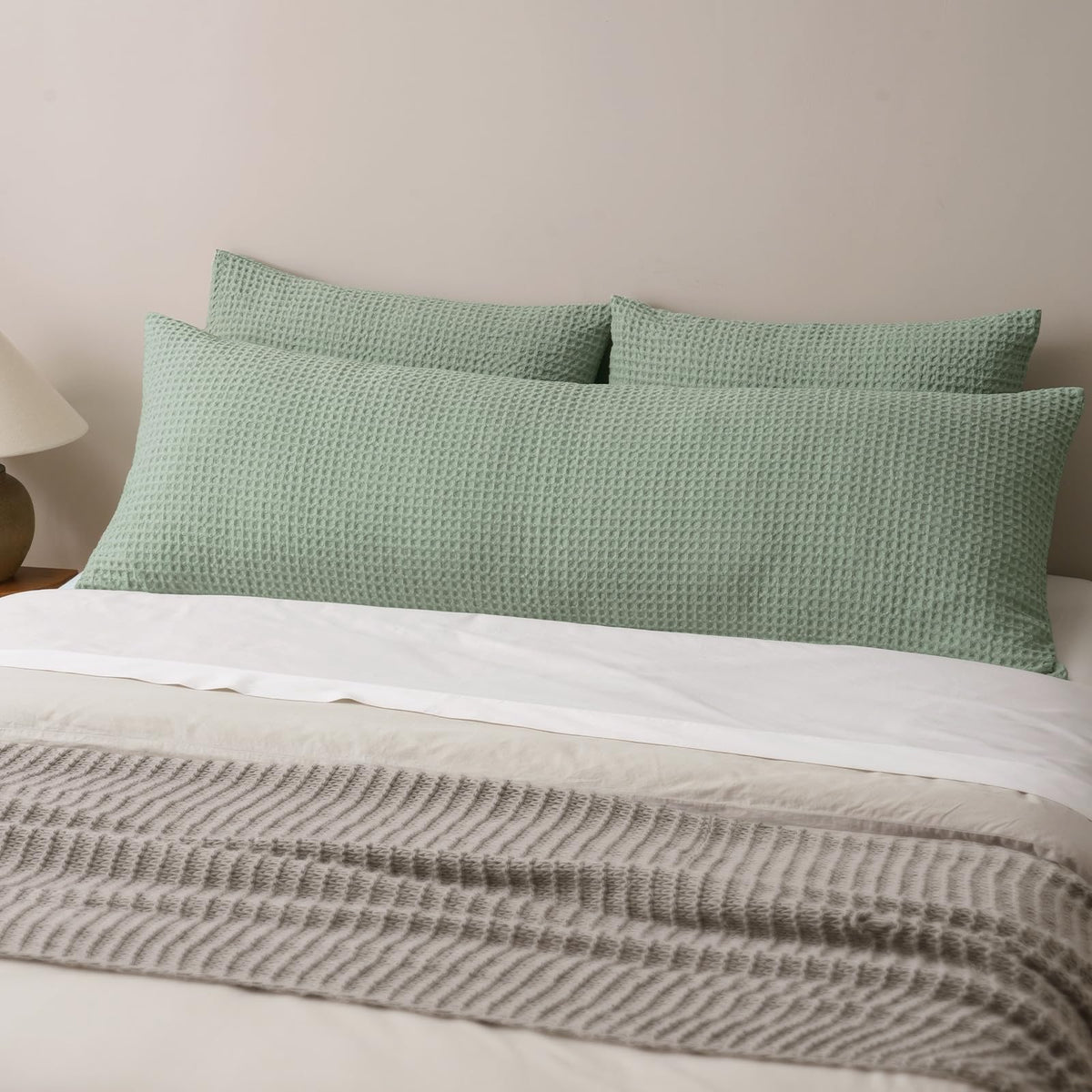 PHF Ultra Soft Waffle Body Pillowcase, Sage Green, 20" x 54", Polyester, Breathable, Skin-Friendly, Zipper Closure