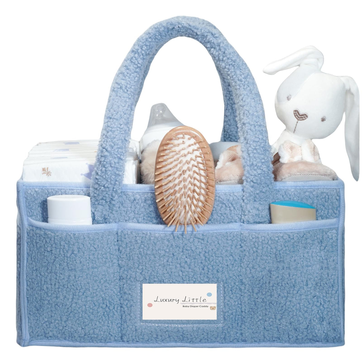luxury little Diaper Caddy Organizer, Large Cotton Rope Nursery Baby Basket, Changing Table Organizer for Baby Diaper Storage, Portable Car Organizer with Removable Divider (Blue)