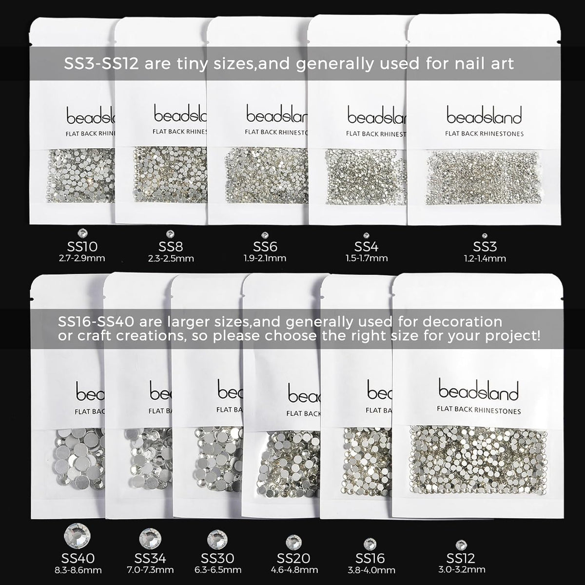 beadsland Flat Back Crystal Rhinestones Round Gems for Nail Art and Craft Glue Fix,Montana (1.3-1.4mm) SS3/1440pcs