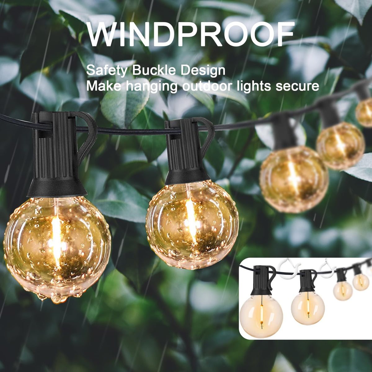 ADIIL 20 PCS Q Hanger Hooks with Safety Buckle, Windproof Screw Hooks for Hanging Outdoor String Lights, Plants, Christmas Patio Lights, 2.2 Inches, White