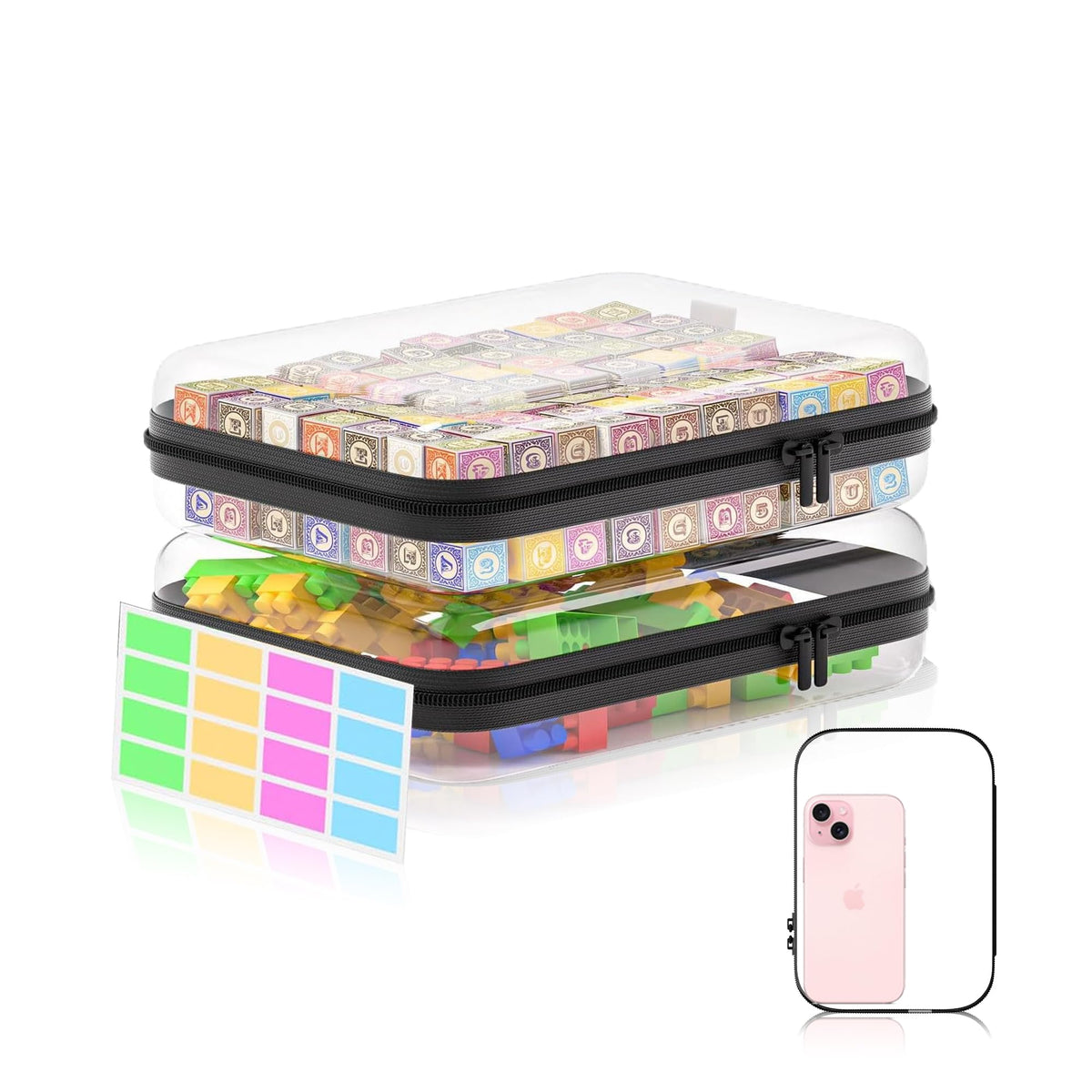 Mihkiom 2Pcs Clear Hard Shell Zipper Case, BIiss Plastic Bins for Organizing, Clear Zipper Pouches Makeup Case & Lidded Storage Bins Organizer for Storage Cosmetics, Puzzles, 8.7 x 6.3 x 2.4 Inch