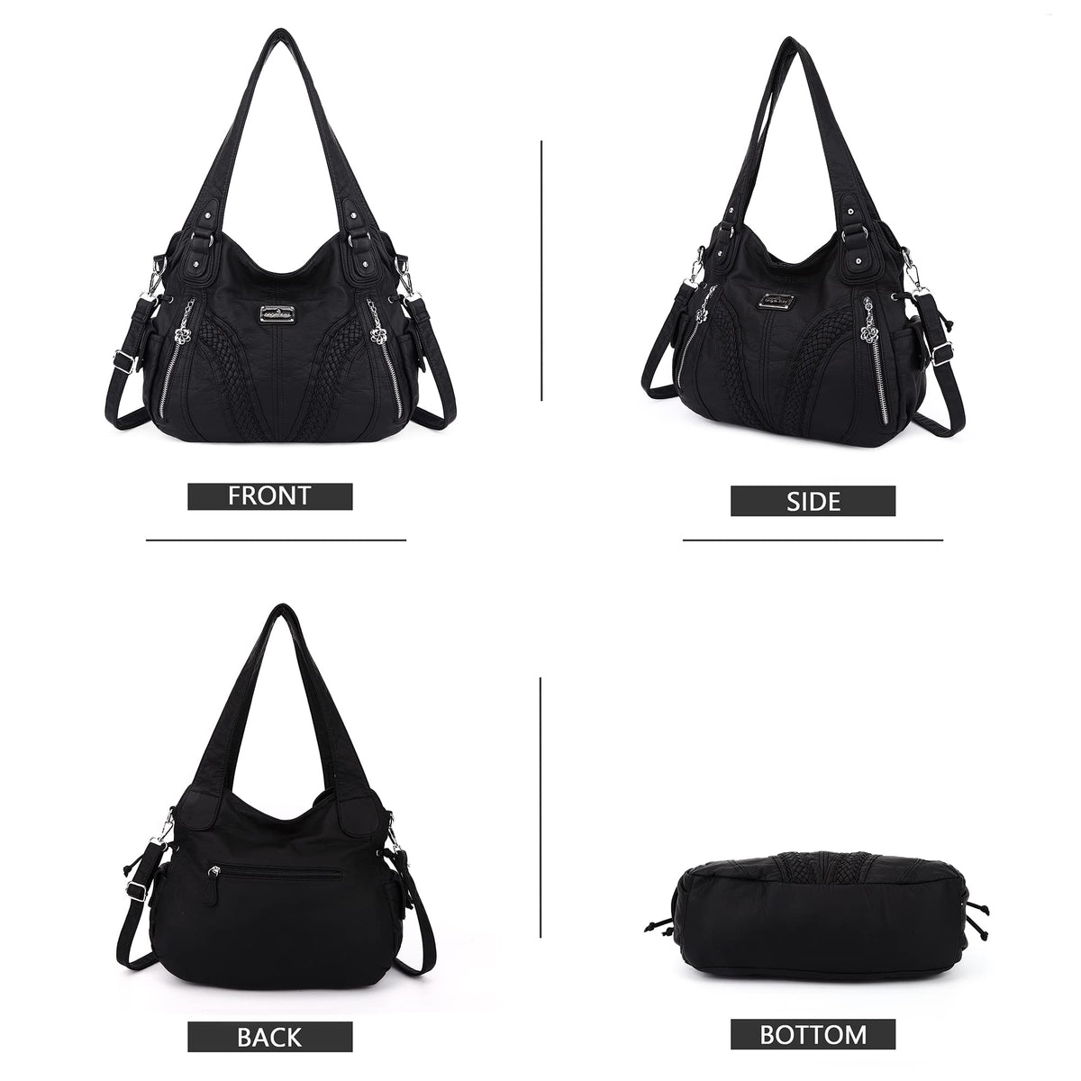 Purses and Handbags Women Fashion Tote Bag Shoulder Bags Top Handle Satchel Purses Washed Synthetic Leather Handbag 1-2#black 13.8 * 4.7 * 11.8 inches