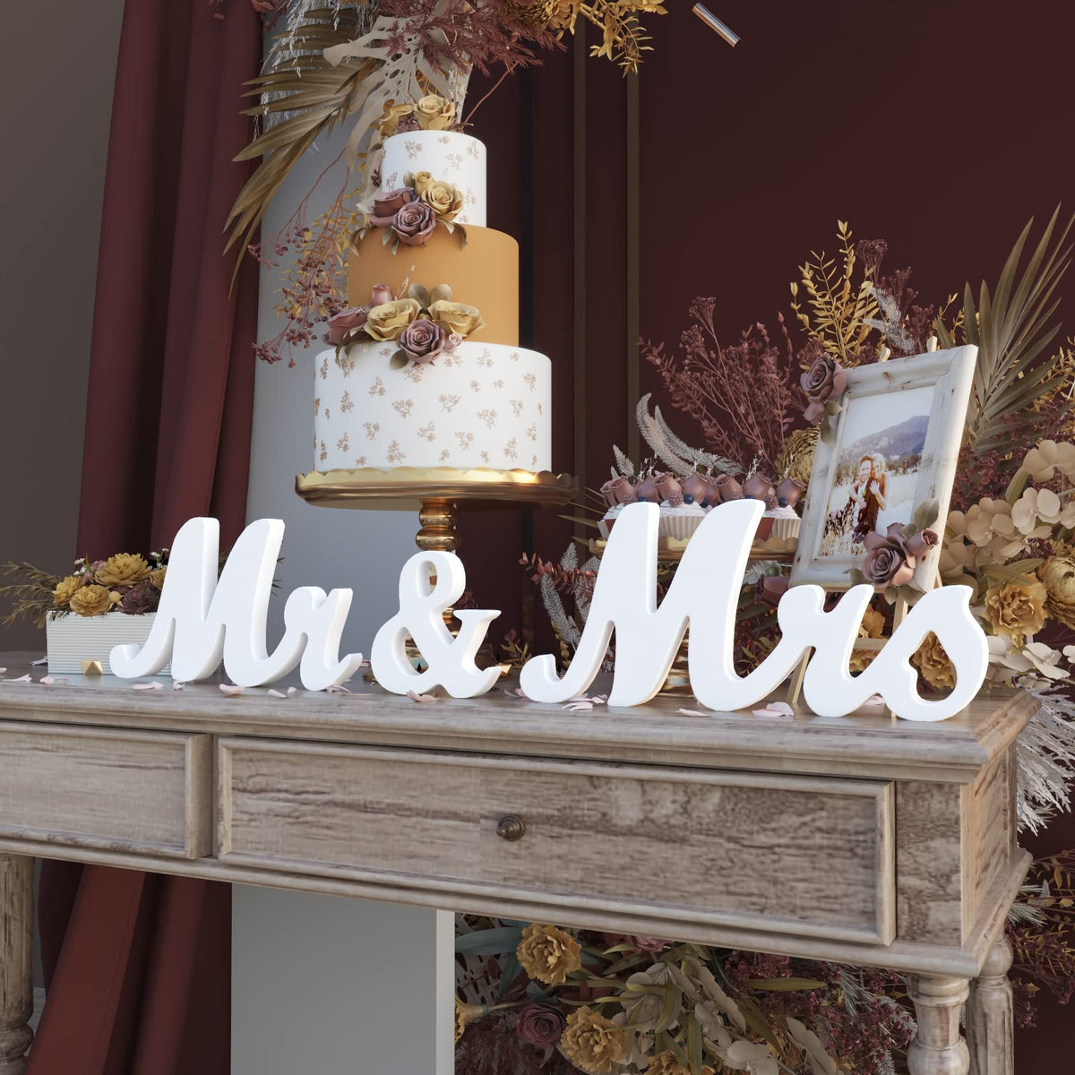 Mrs & Miss Signs for Wedding Table, Large Wooden Letters for Sweetheart Table, Photo Props Wedding Decorations for Anniversary, White