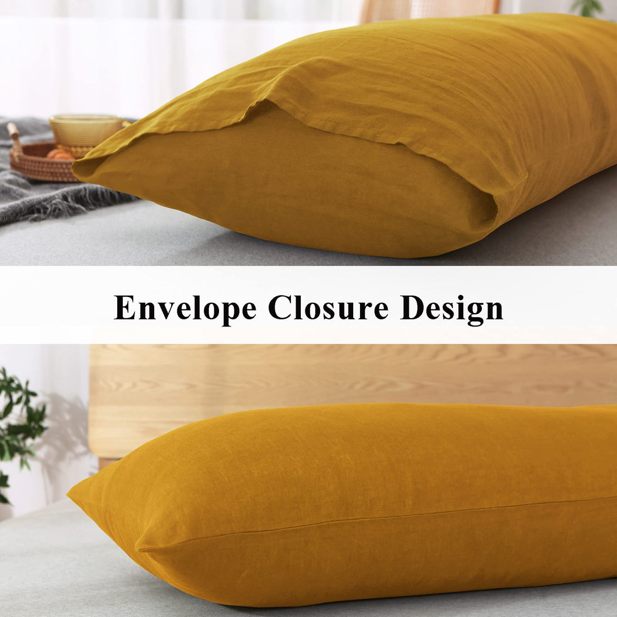 S VICTORY SYMBOL 100% Organic Linen Body Pillowcase,French Natural Linen Body Pillow Cover 20"x54" Yellow,Super Soft & Breathable & Moisture-Absorbing,Envelope Closure