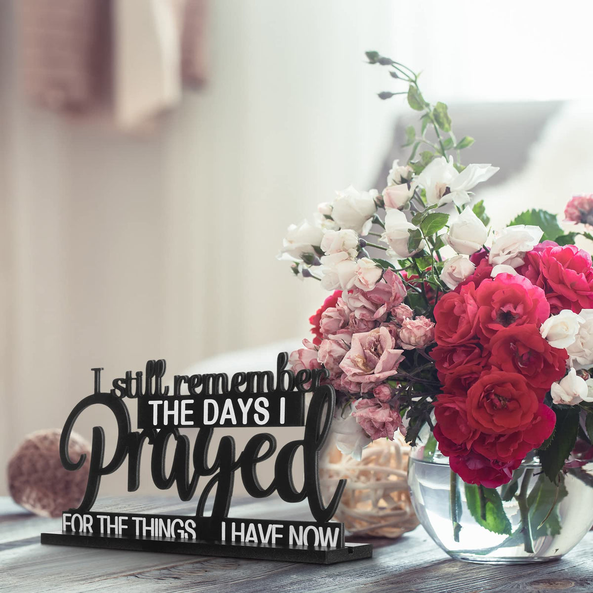 Jetec I Still Remember The Days I Prayed Sign Inspirational Table Blessed Signs Motivational Decor Farmhouse Table Home Centerpieces Faith Wooden Shelf for Living Room Office(Classic Style)