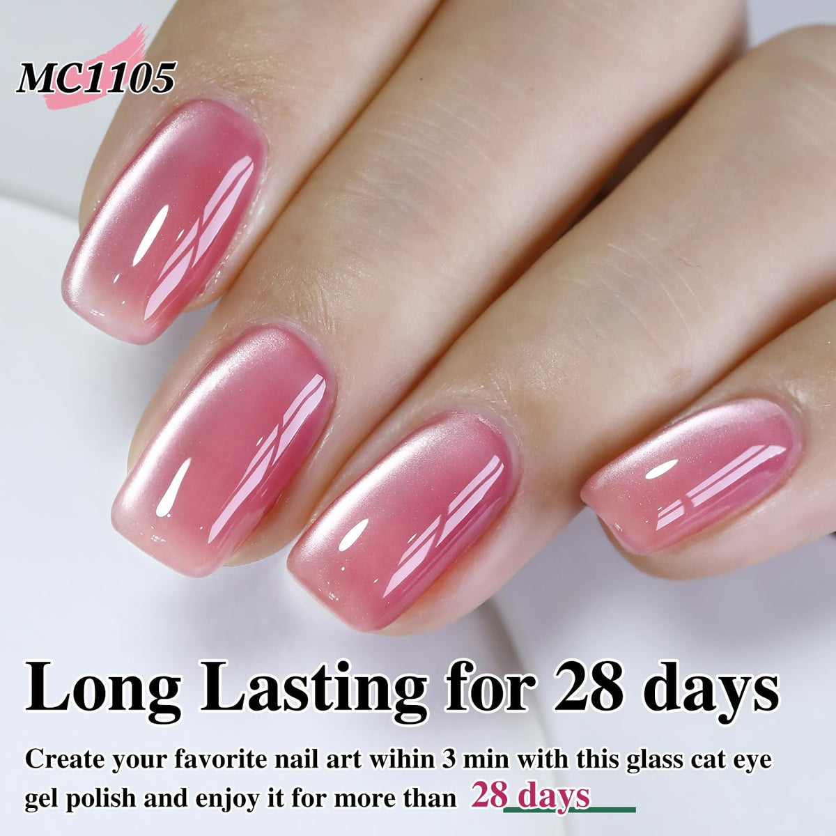 Double Rhythm Jelly Glass Cat Eye Gel Polish with Magnet 15ML Holographic Glitter Shimmer Translucent Sheer Color Magnetic Nail Polish Salon DIY at Home (Jelly Pink-MC1105)