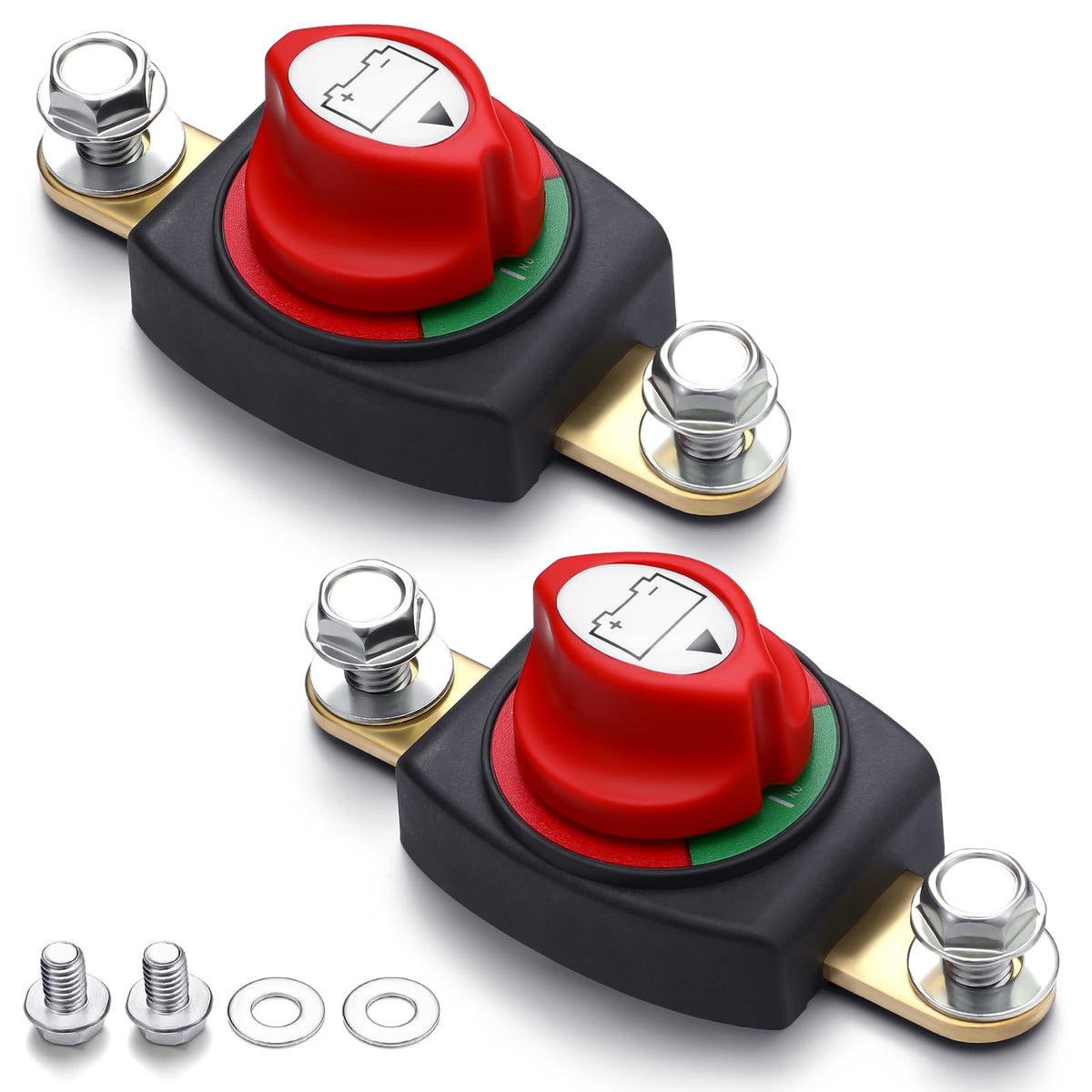 2 Pcs Battery Disconnect Switch Top Post On/Off 12-48v Battery Cut Off Switch Master Heavy-Duty for RV Car Boat (On-Off-Side Post)
