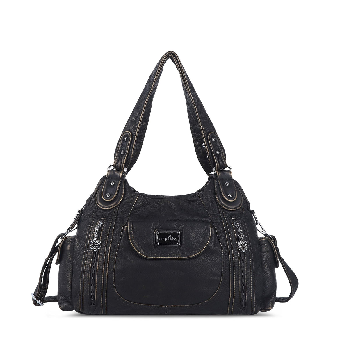 Angel Kiss Women Handbags Shoulder Bags Washed Leather Satchel Tote Bag Mutipocket Hobo Purse
