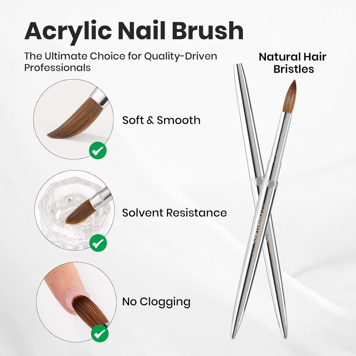 Beetles Pro 1-Pcs Acrylic Nail Brush – Professional Pure Bristles Kolinsky Acrylic Brushes for Nails Metallic Nail Art Brushes for Nails Extension Gel, 3D Carving – Salon Quality Manicure Tool (12#)