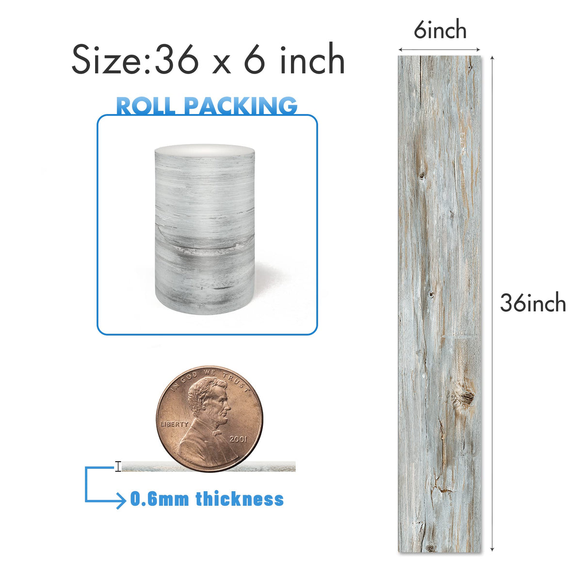 Waterproof Peel and Stick Floor Tile, 36 Pack 54 Sq.Ft（NO Sticky Residue Left） Wood Plank Vinyl Tile Stickers, Self-Adhesive DIY Flooring Tiles for Bedroom, Living Room, Bathroom （36" x 6"，Dustgray）