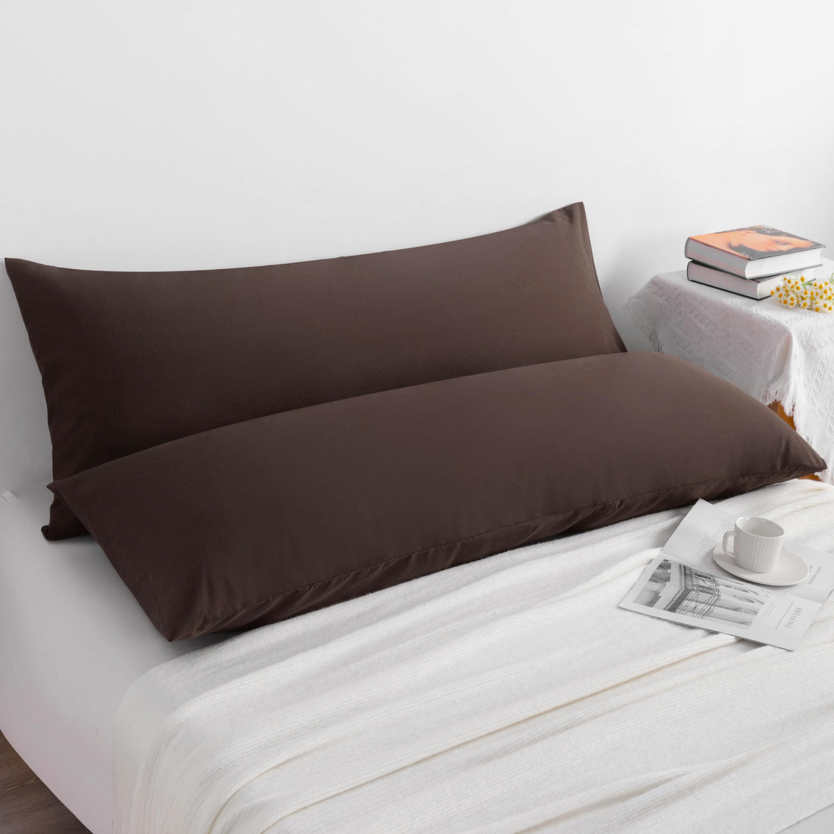 NTBAY Body Pillow Cases Set of 2, 2 Pack Brushed Microfiber 20x54 Inches, Soft, Wrinkle, Fade, Stain Resistant Dark Brown Pillow Cases with Envelope Closure