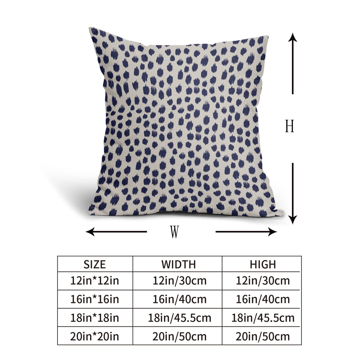 Navy Blue Cream Pillow Covers 18x18 Set of 2 Polka Dot Throw Pillows Outdoor Boho Design Brush Strokes Decorative Pillowcase Square Cushion Cover Linen Pillow Case for Home Sofa Couch Bed