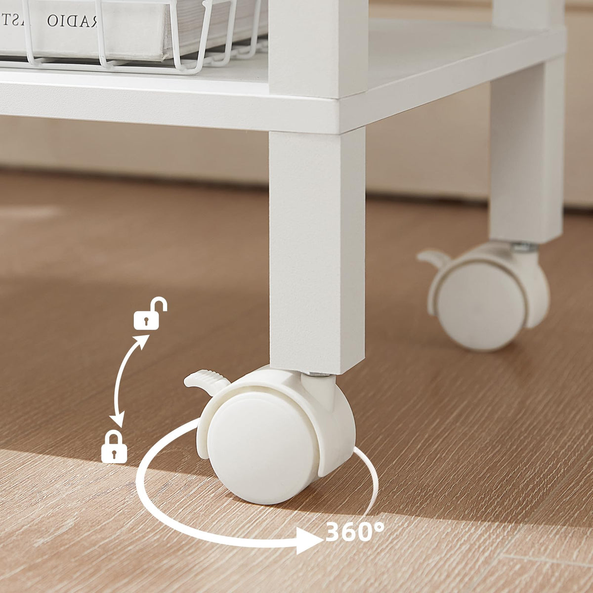 YUFAM 2 Tier Printer Stand with Storage,Under Desk Shelf Printer Table, Rolling Printer Cart for Office,Home,White
