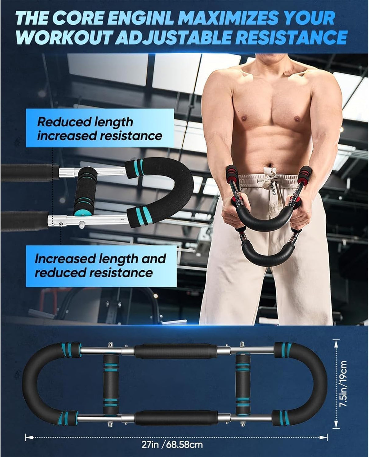 Twister Arm Trainer for Men - Adjustable Chest Workout Equipment for Home Gym, Muscle Builder & Strength Training for Arms, Chest, Shoulders (Blue, 40-90lb)