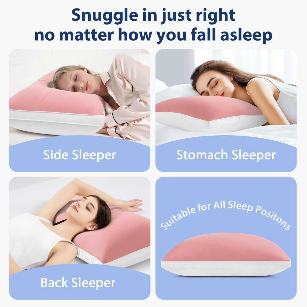 MEELUS Pillows Queen Size Set of 2 Soft for Sleeping, Luxury Hotel Down Alternative Bed Pillows 2 Pack for Side Back Stomach Sleepers, Gusseted Supportive, Machine Washable, Cooling Pink, 20" x 30"