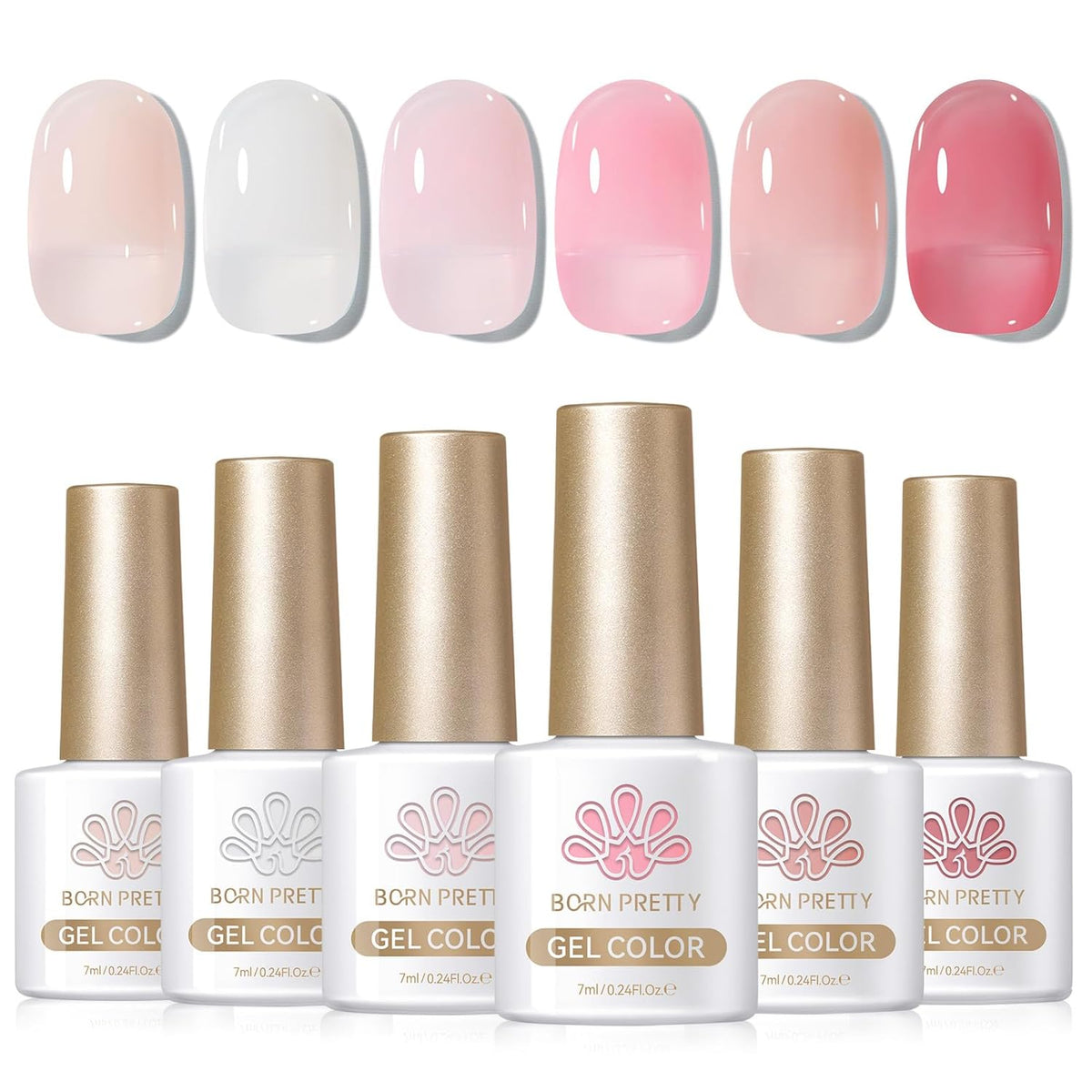 Born Pretty Milky White Jelly Nude Pink Gel Nail Polish Set,Nude Pink Sheer Translucent Gel Polish Milky Natural Gel Polish Set Nail Art Manicure DIY Kit Home Salon 6PCS 7ML