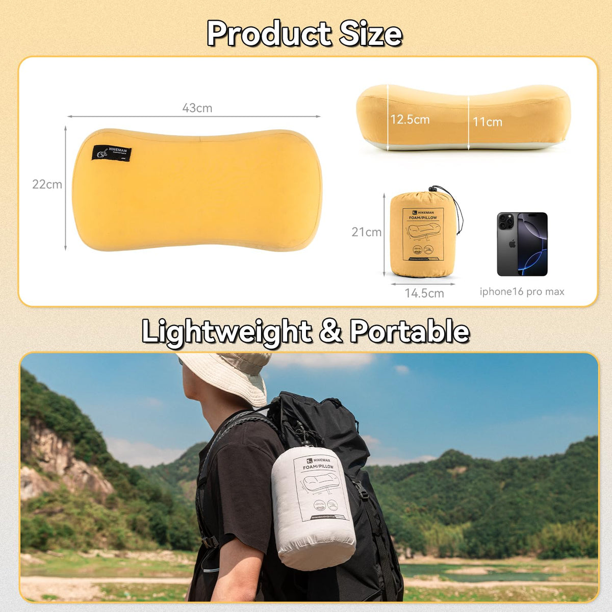 HIKEMAN Camping Memory Foam Pillow - Ultralight Washable Camping Essentials Backpacking Travel Pillow for Outdoor Camp, Sport, Airplanes, Hiking(Wathet)