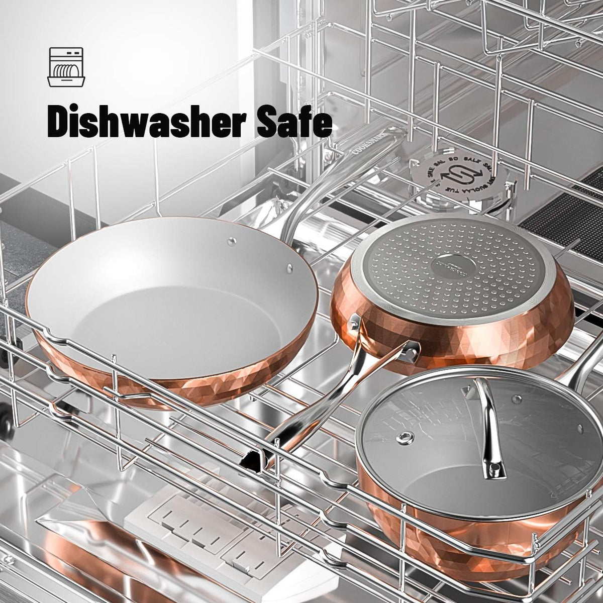 COOKSMARK 10-Piece Diamond Nonstick Ceramic Induction Cookware Set Scratch-Resistant Pots and Pans Set with Lids, Dishwasher Safe Oven Safe, Copper