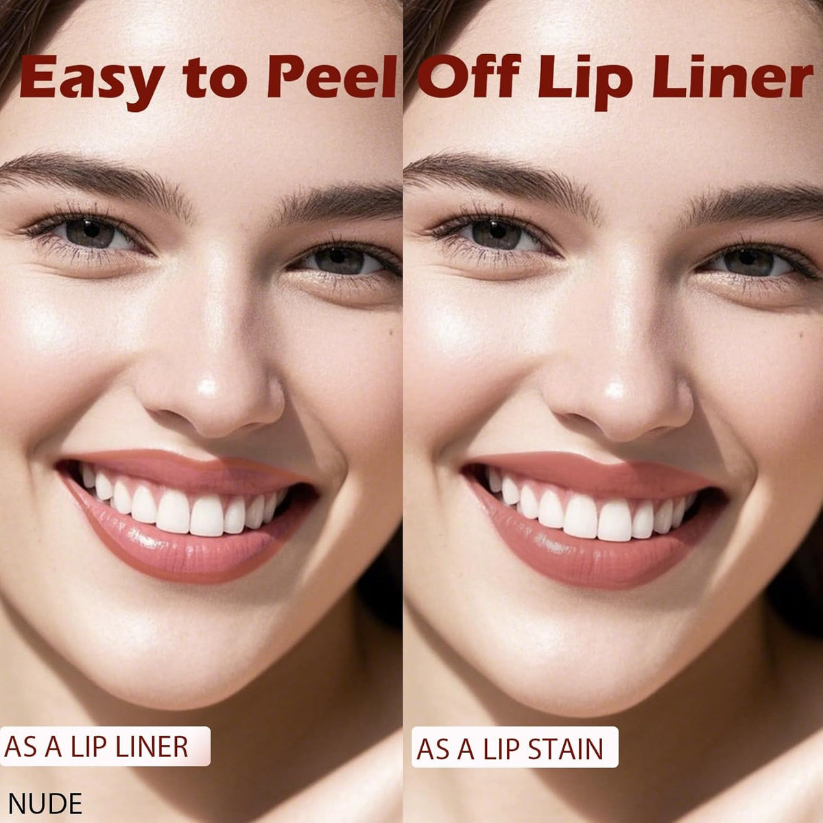 Lip Liner Stain Peel Off with Tweezer, Long Lasting Matte Lip Tattoo, Highly Pigmented Color Lip Makeup, Waterproof, Transfer-proof Lipstain for Women, for All Skin Types, Nude