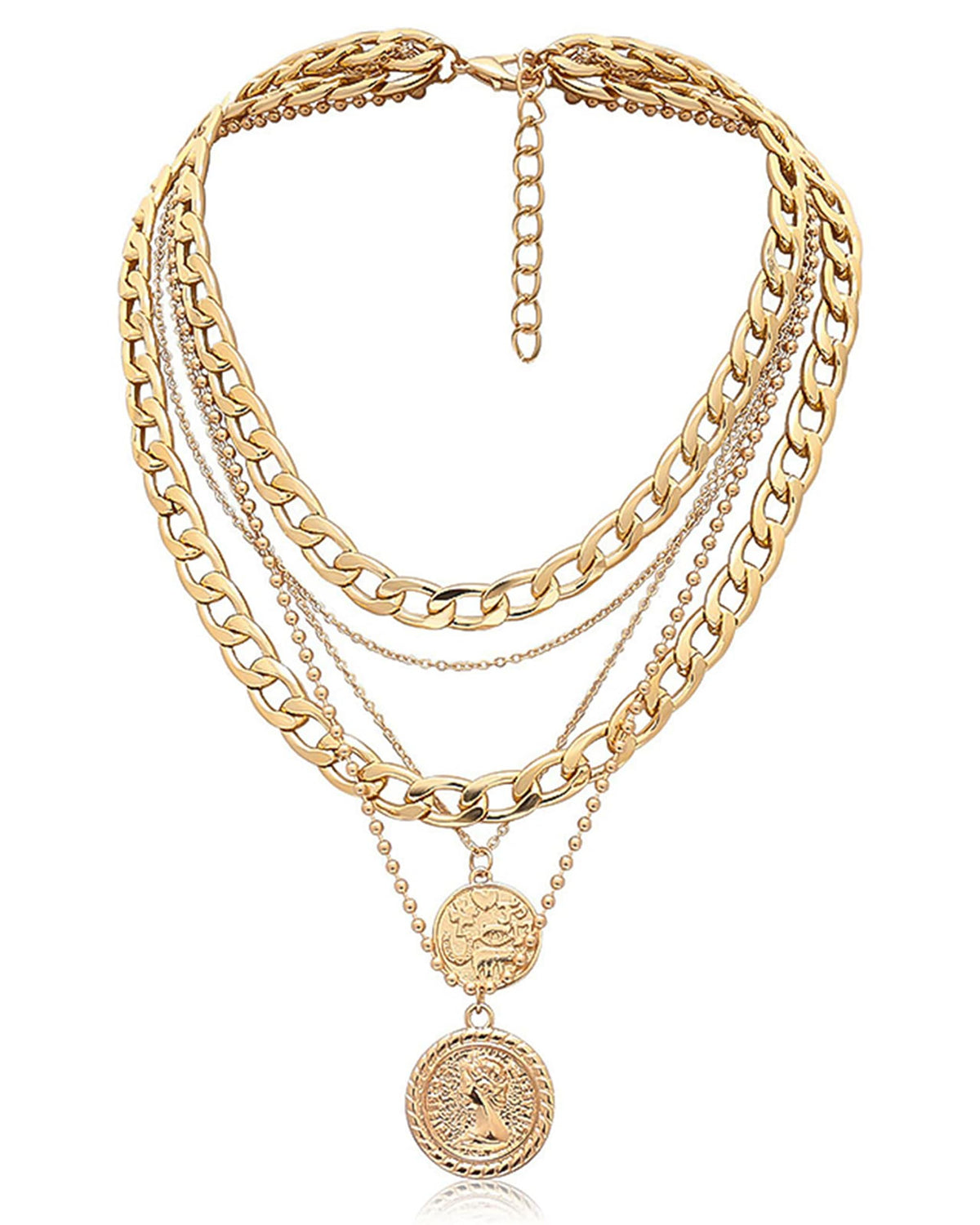 MJartoria Gold Layered Necklaces for Women Trendy Retro Coin Pendant Necklace Dainty Chunky Chain Choker Necklaces for Jewelry Birthday Gifts (Gold, A-Retro Coin-5 in 1 Layered)