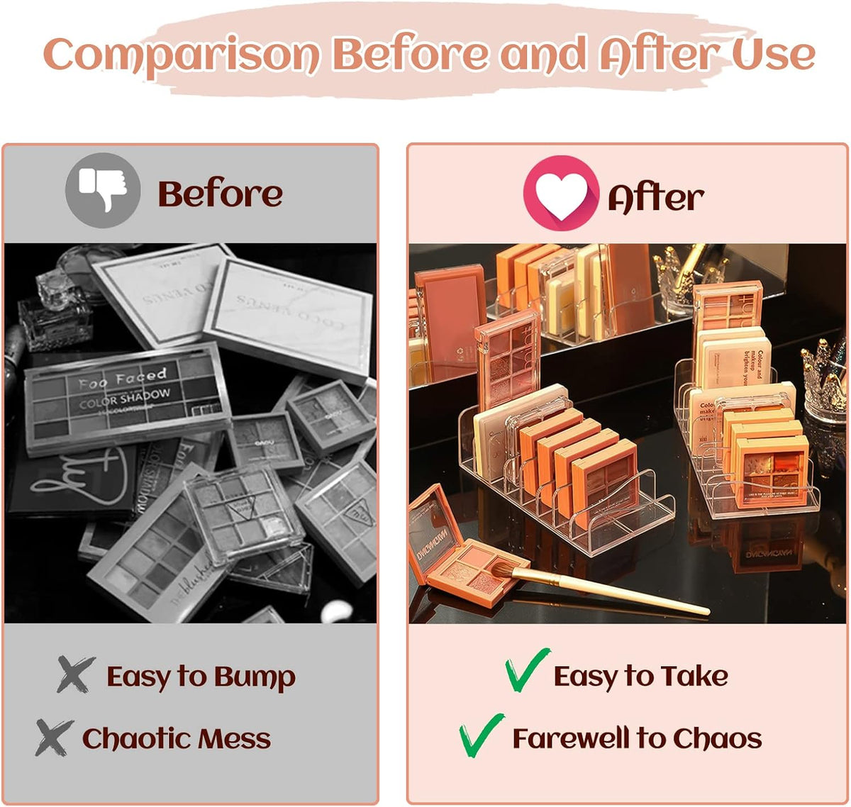 FLMOUTN 4 Pack Makeup Pallet Organizer Eyeshadow Palette Organizers Acrylic 8-Cell Make up Palette Holder Cosmetic Storage for Contour Kit, Eye Shadow, Blush