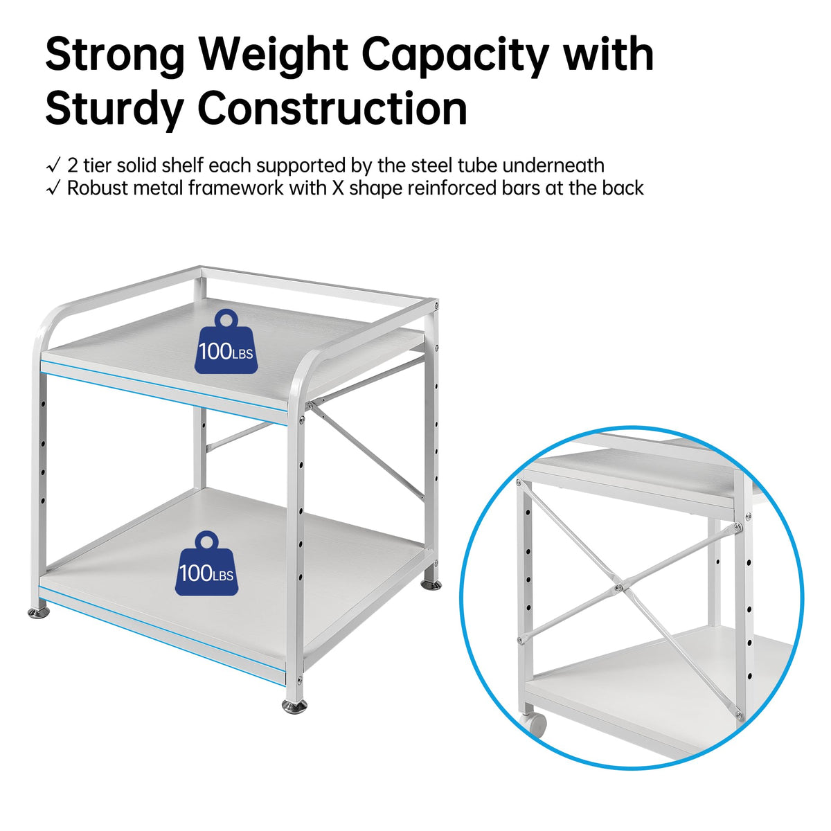 Fannova 20 Inches Deep Large Printer Stand, 2 Tier Under Desk Printer Table with Height Adjustable Shelf, Rolling Printer Cart with Wheels for Home Office Storage - White