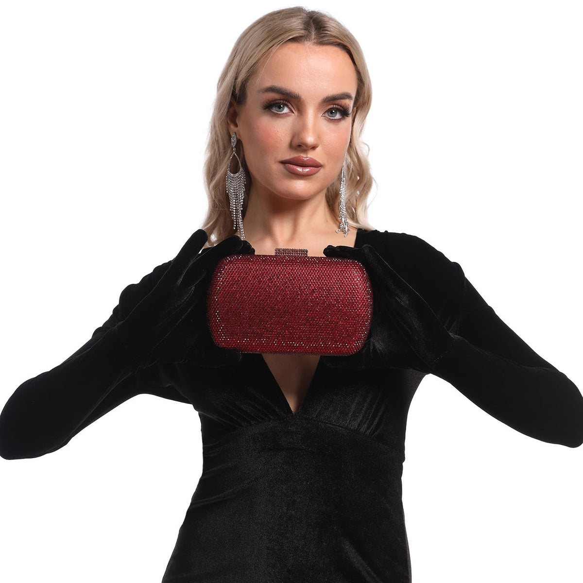 Boutique De FGG Rhinestone Clutch Purse Evening Bags and Clutches for Women Formal Crystal Clutch Bag Wedding Handbags,Mini,Burgundy