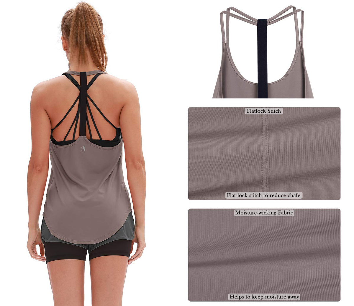 icyzone Workout Tank Tops for Women - Athletic Yoga Tops, T-Back Running Tank Top(Pack of 2) (M, True Blue/Mauve Shadows)