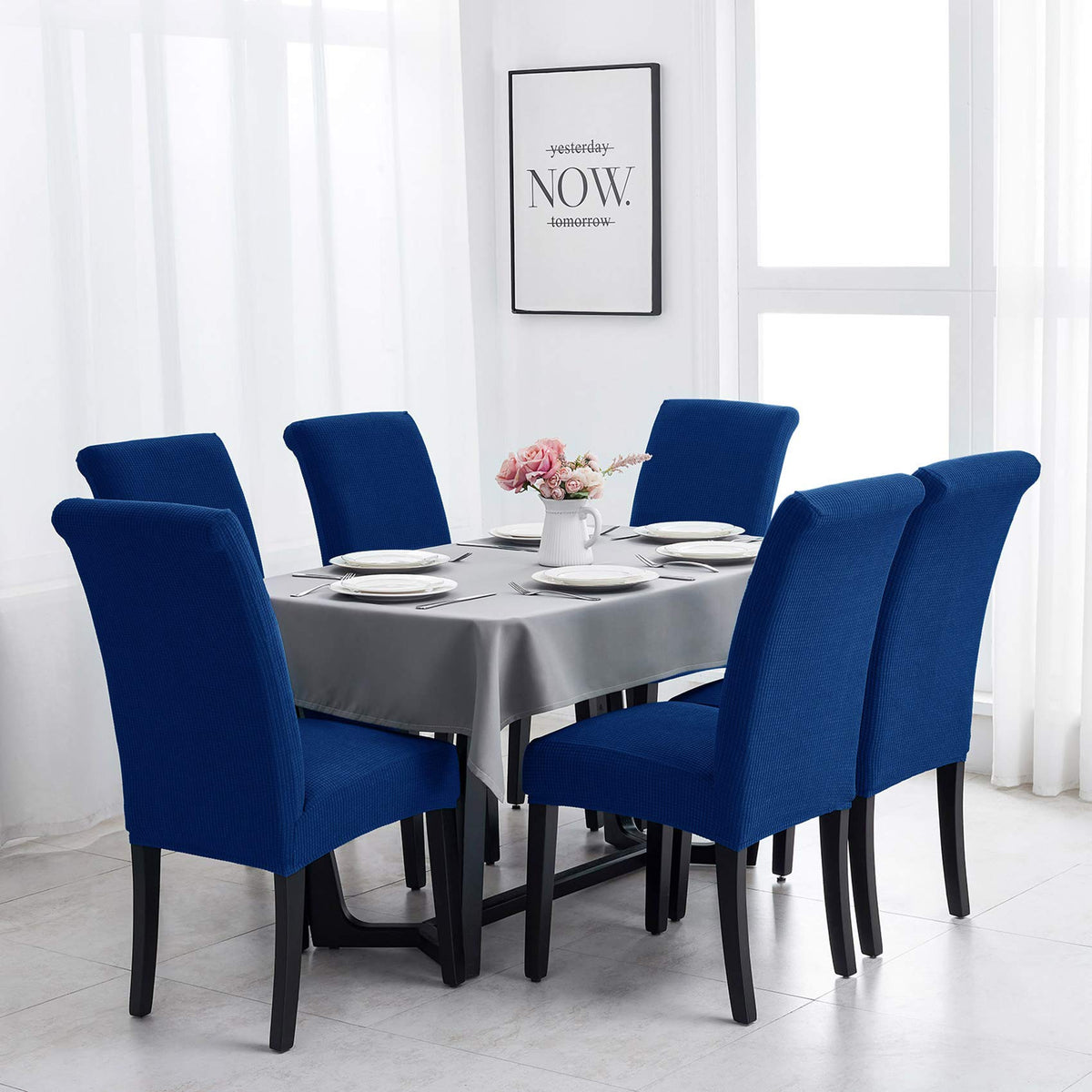 Joccun Chair Covers for Dining Room Set of 4, Dining Chair Slipcovers Stretch Dining Room Chair Covers Seat Protector,Washable Parsons Chair Cover for Home,Banquet(Classic Blue,4 Pack)
