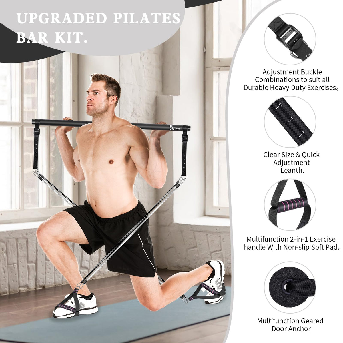 Bbtops Pilates Bar Kit with Resistance Bands, Flexbands Kit Exercise Fitness Equipment for Women & Men Home Gym Yoga, Multifunctional Pilates Bar Full Body Workout Equipment Black