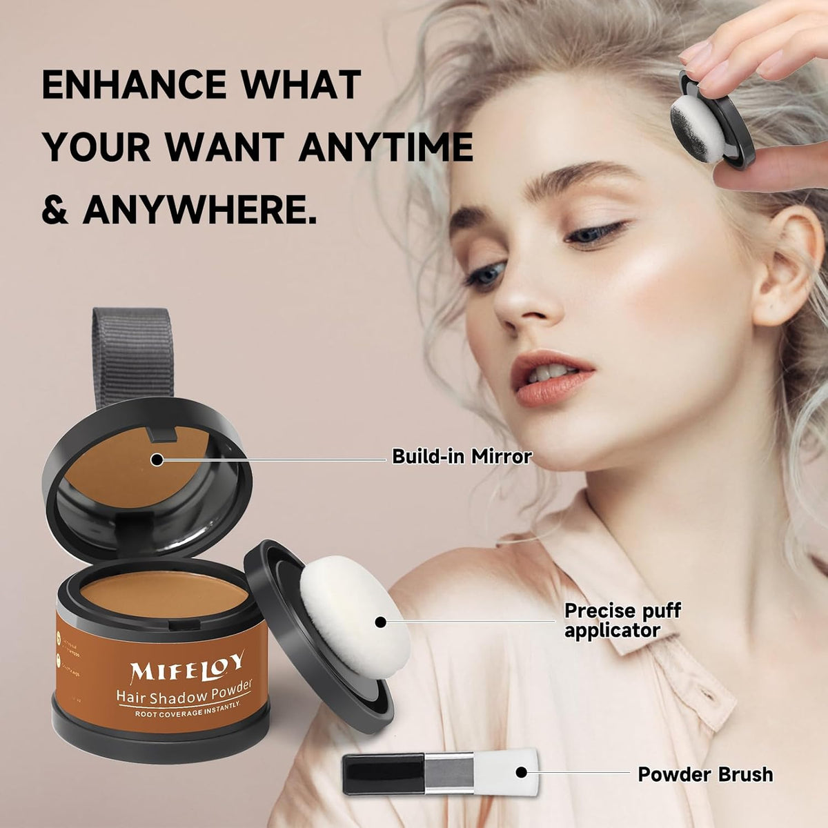 2 Pack Root Touch Up Powder, Hair Color for Grays, Root Coverage for Women and Men, Concealer for Beard Line, Eyebrow, and Thinning Grey Hairline, Light Brown