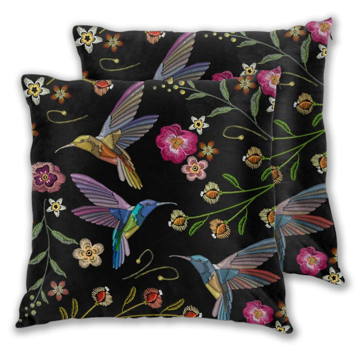 Abucaky Pillowcase Set of 2 Hummingbirds and Exotic Flowers Throw Pillow Covers Shells for Couch Office Bedroom Home Decoration, 20"X20"