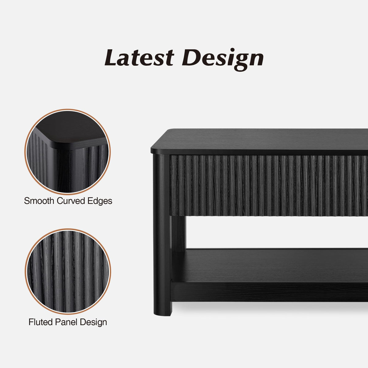Nasonet Lift Top Coffee Table with Storage, Mid Century Modern Coffee Table with Hidden Compartment, Fluted Wood Center Table for Small Space, Living Room, Home Office(Black)