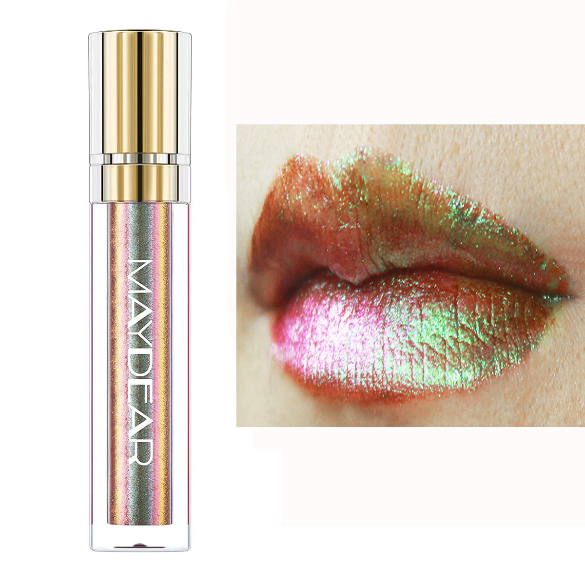 Maydear Chameleon Lipstick, High Pigmented Green Lipstick for Women Metallic Shine Lip Gloss, Full-Coverage Multichrome Long Lasting Rainbow Lip Makeup, Fuchsia Green