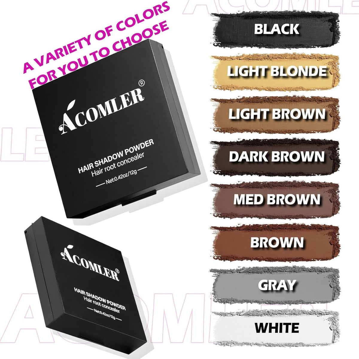 Acomler Root Touch Up Hair Color, Instant Root Cover Up, Black Hairline Powder, Gray Hair Cover Up Hair Fibers for Thinning, Hair Powder for Women Men Includes Makeup Brush (Black, 0.42oz)