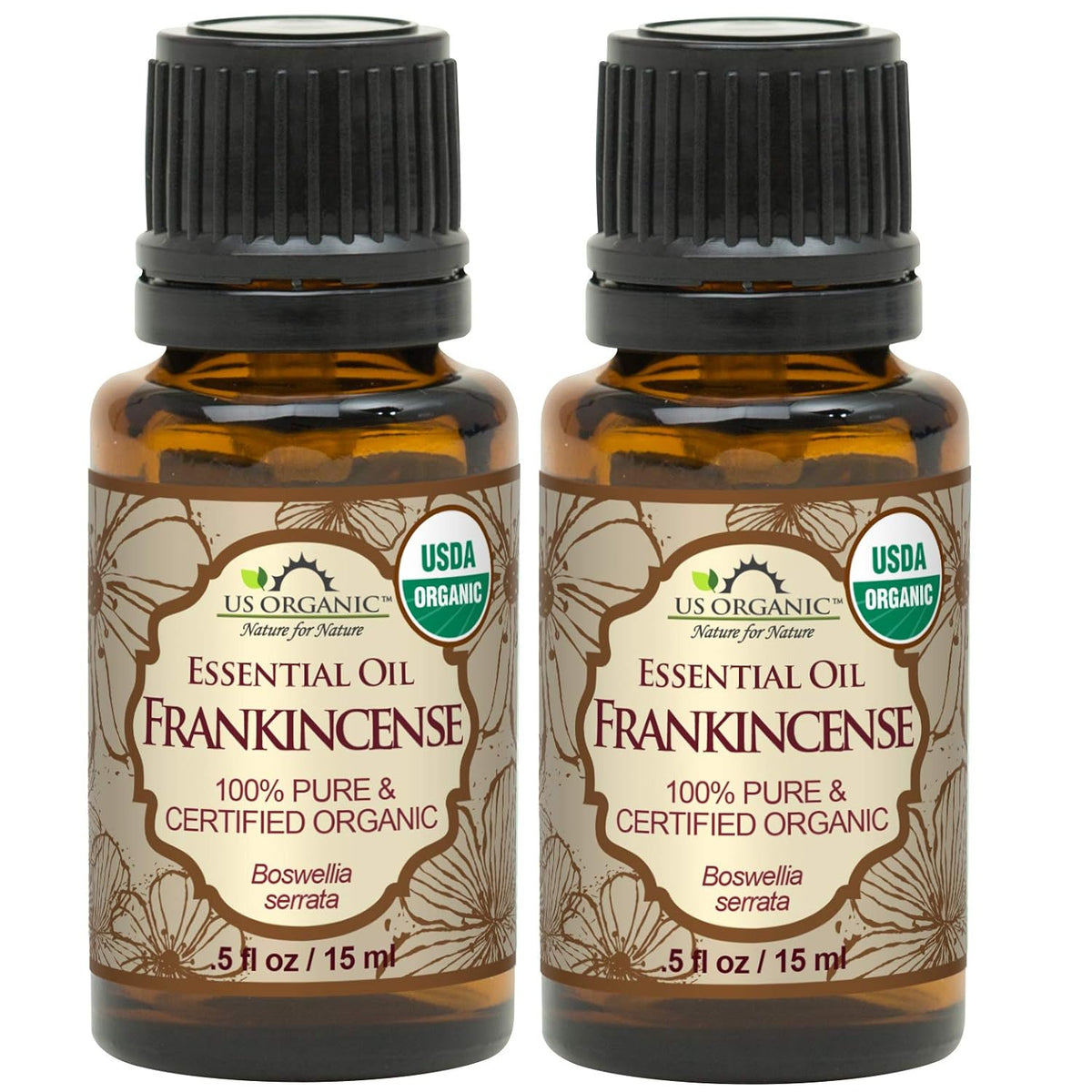 US Organic 100% Pure Frankincense Essential Oil, USDA Certified Organic, Steam Distilled, Boswellia serrata, Origin India, Use Topically or in Diffuser (15 ml, Value 2Pack)