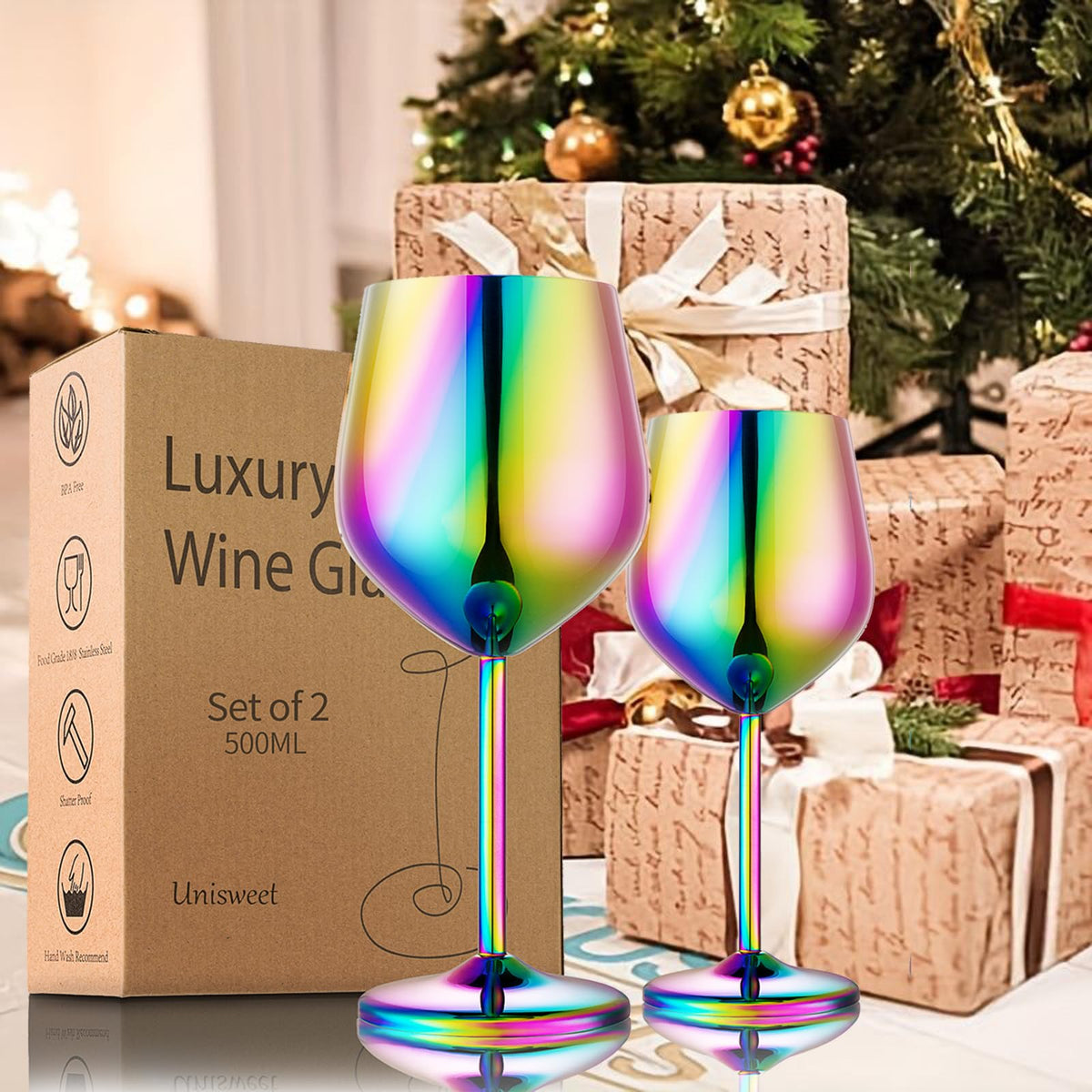 UNISWEET Stainless Steel Wine Glasses Set of 2, 18 oz Unbreakable Colorful Wine Glass Unique Metal Wine Goblets for Outdoor Capming and Pool Gift for Wine Lovers