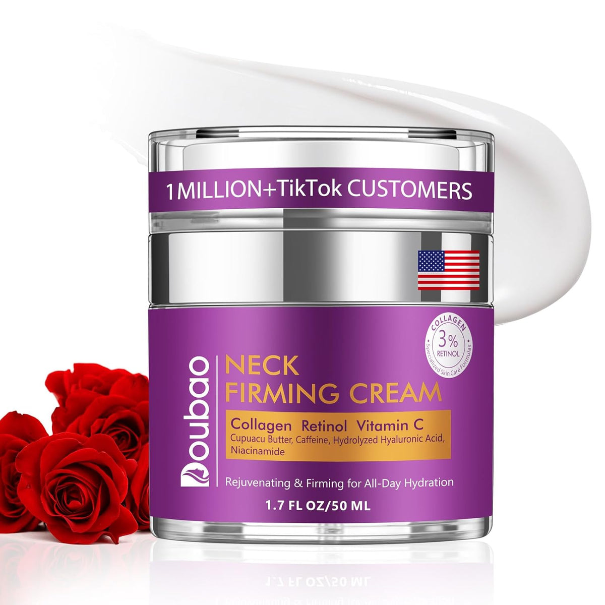 Neck Firming Cream, Wrinkle Cream for Women, Retinol Moisturizer with Collagen and Hyaluronic Acid for Neck, Face and Décolleté, 1.76 fl oz