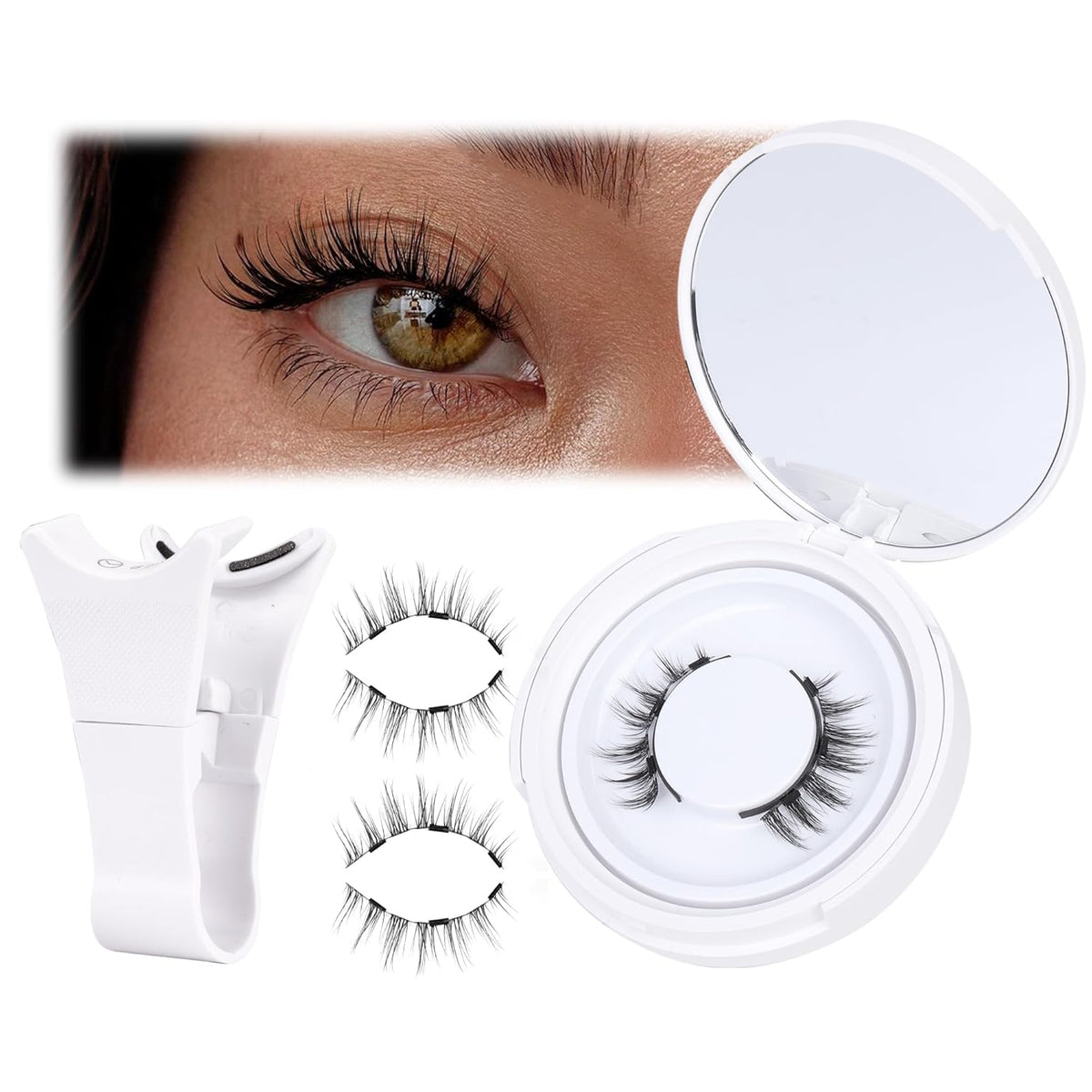Natural Magnetic Eyelashes Wispy Magentic Lashes Reusable Clear Band Magnetic Eyelashes Kit with Applicator No Glue Needed Magnetic Lashes for All Day Comfort and Easy Wear and Remove by JIMIRE