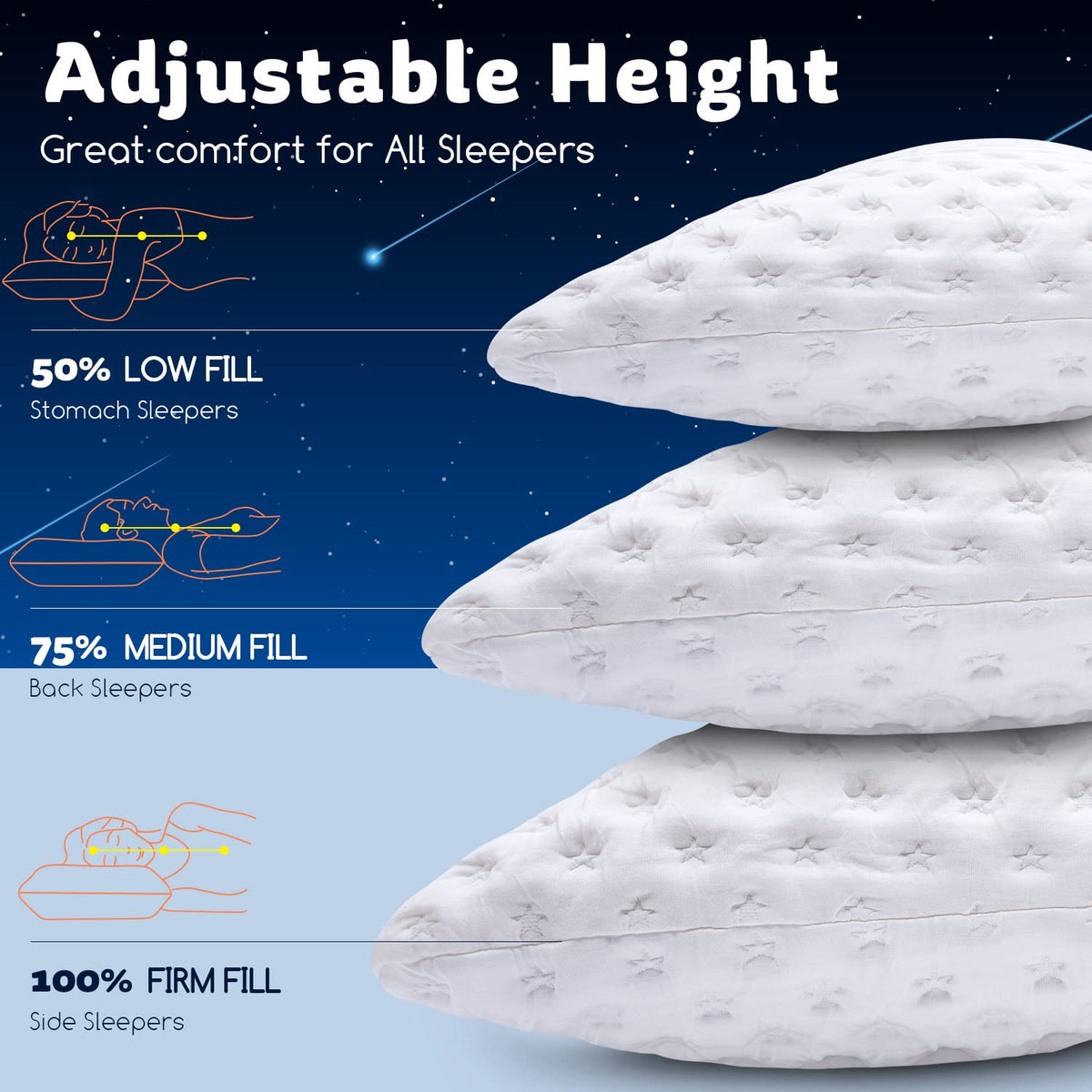 KUCEY Cooling Side Sleeper Pillow for Neck and Shoulder Pain, Luxury Shredded Memory Foam Curved Bed Pillows for Sleeping Set of 1- Adjustable Queen Size- Washable Cover Crescent White