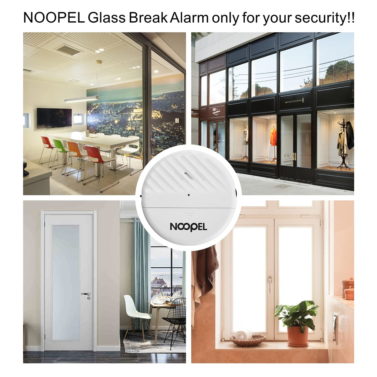 Glass Break Sensor 5 Pack, 125DB Loud Window Alarm Vibration Sensors, Burglar Intruder Entry Alert for Indoor Home Office Security